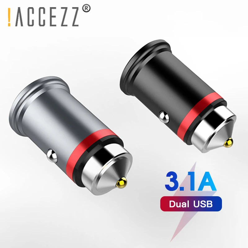 

!ACCEZZ Dual Jack Universal Car Charger For Iphone XR X XS Samsung S10 Huawei P30 Xiaomi 9 Adapter 3.1A 5V Usb Charging With LED