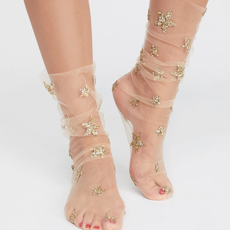 Бренд,, летние блестящие тонкие повседневные Мягкие сетчатые тюлевые носки для девочек и женщин, сетчатые чулки