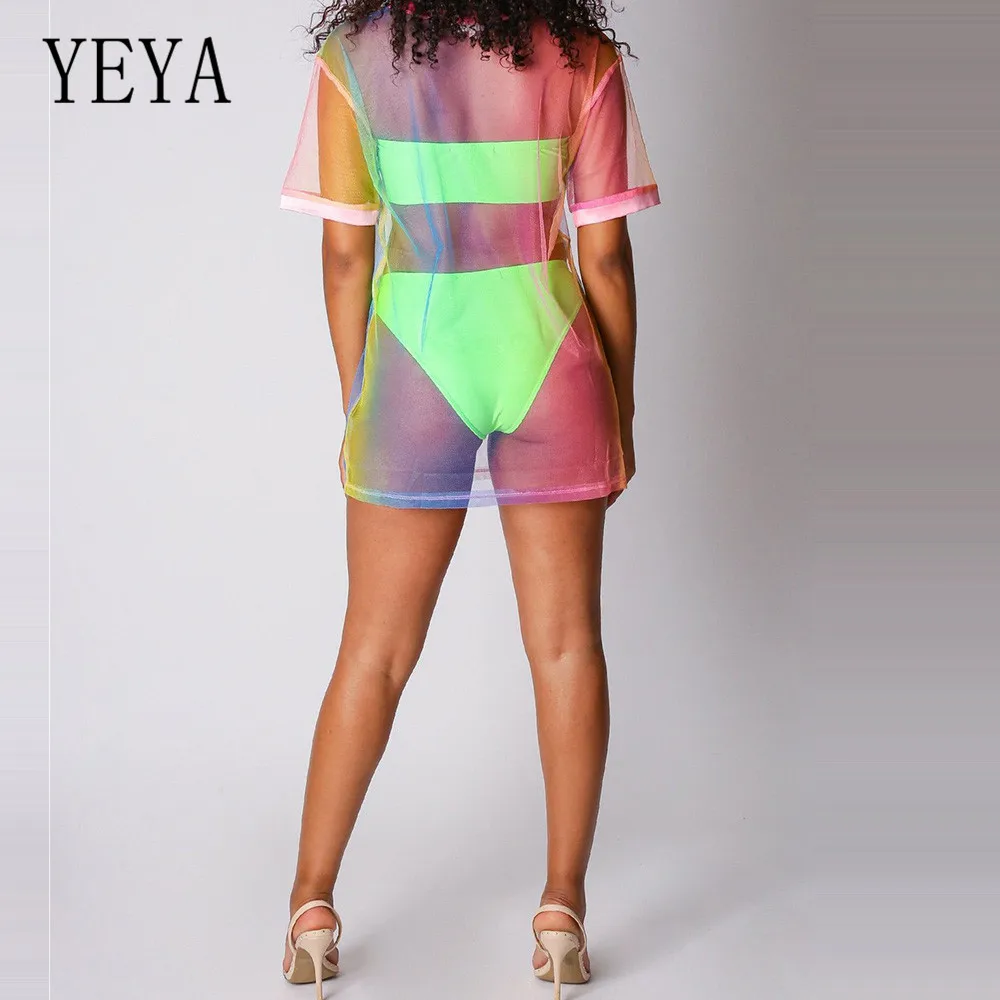 YEYA Special Design Sexy Three Piece See Through Sets Women Transparent Tie Dye Print Hollow Out Beachwear Festival Clothes YEYA Special Design Sexy Three Piece See Through Sets Women Transparent Tie Dye Print Hollow Out Beachwear Festival Clothes