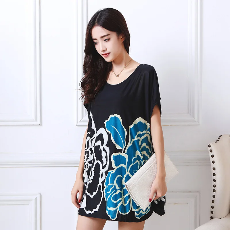 2019 T  Shirt  Dress  Plus  Size  Women Printing Long  T  shirt  