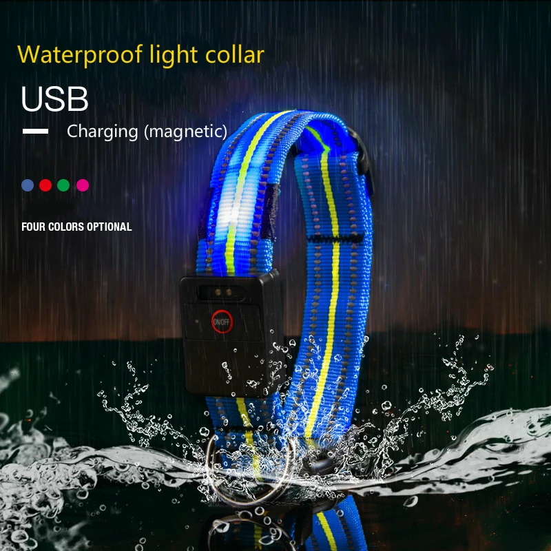 

2019 LED dog collar reflective strip waterproof multi-function charging light teddy golden hair than bear supplies