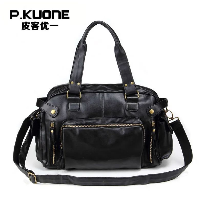

P.KUONE 2018 Special Offer Men Shoulder Bag Famous Brand Soft PU Leather Handbag Big Capacity Designer Travel Bag Male Crossbody