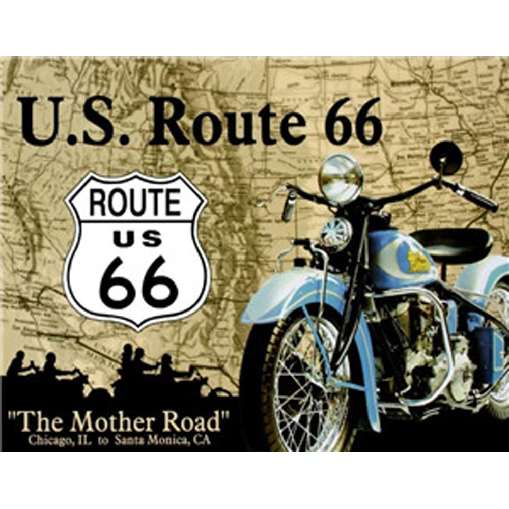 

Motorcycle Retro Metal Poster Vintage Tin Signs Route US 66 Plate Metal Wall Art Metal Plates Wall Sticker Club Pub Bar Decor