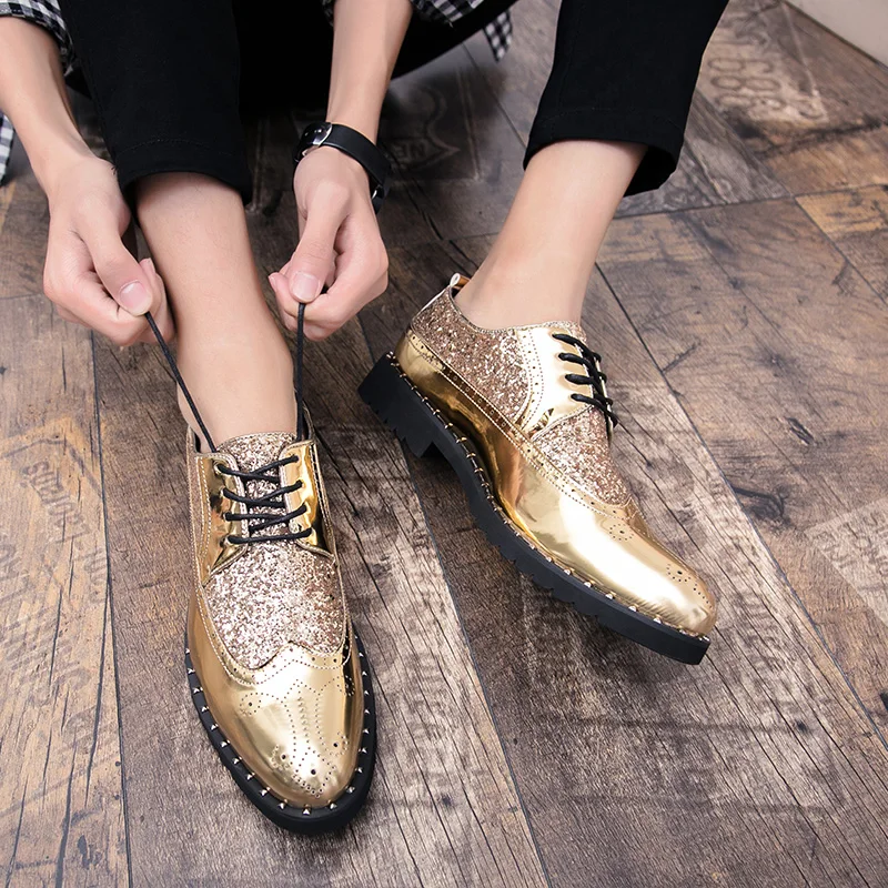 mens fashion shoes luxury brand rhinestones italian patent leather shiny wedding ballroom cool gold brogue oxford shoes for men (15)