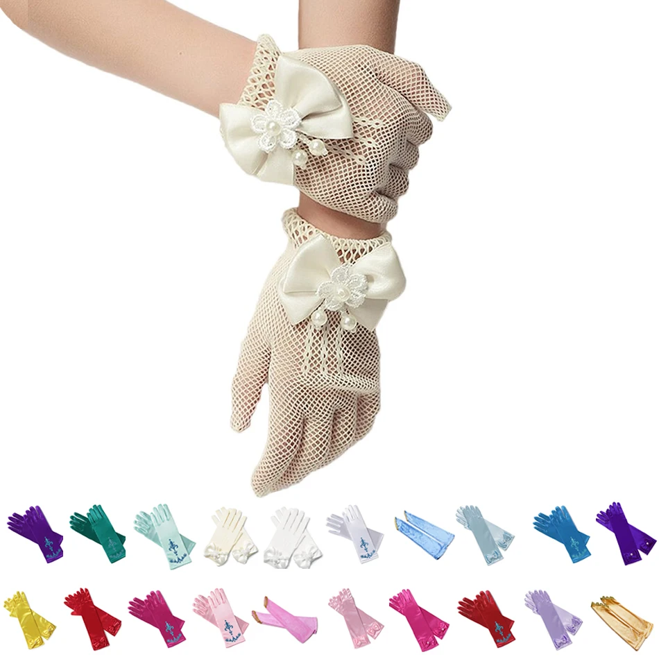 

Kids Princess Cosplay Gloves Baby Girl Anna Dress Up Mitten Bows Printed Party Gloves Children Fingerless Oversleeve For Gilrs