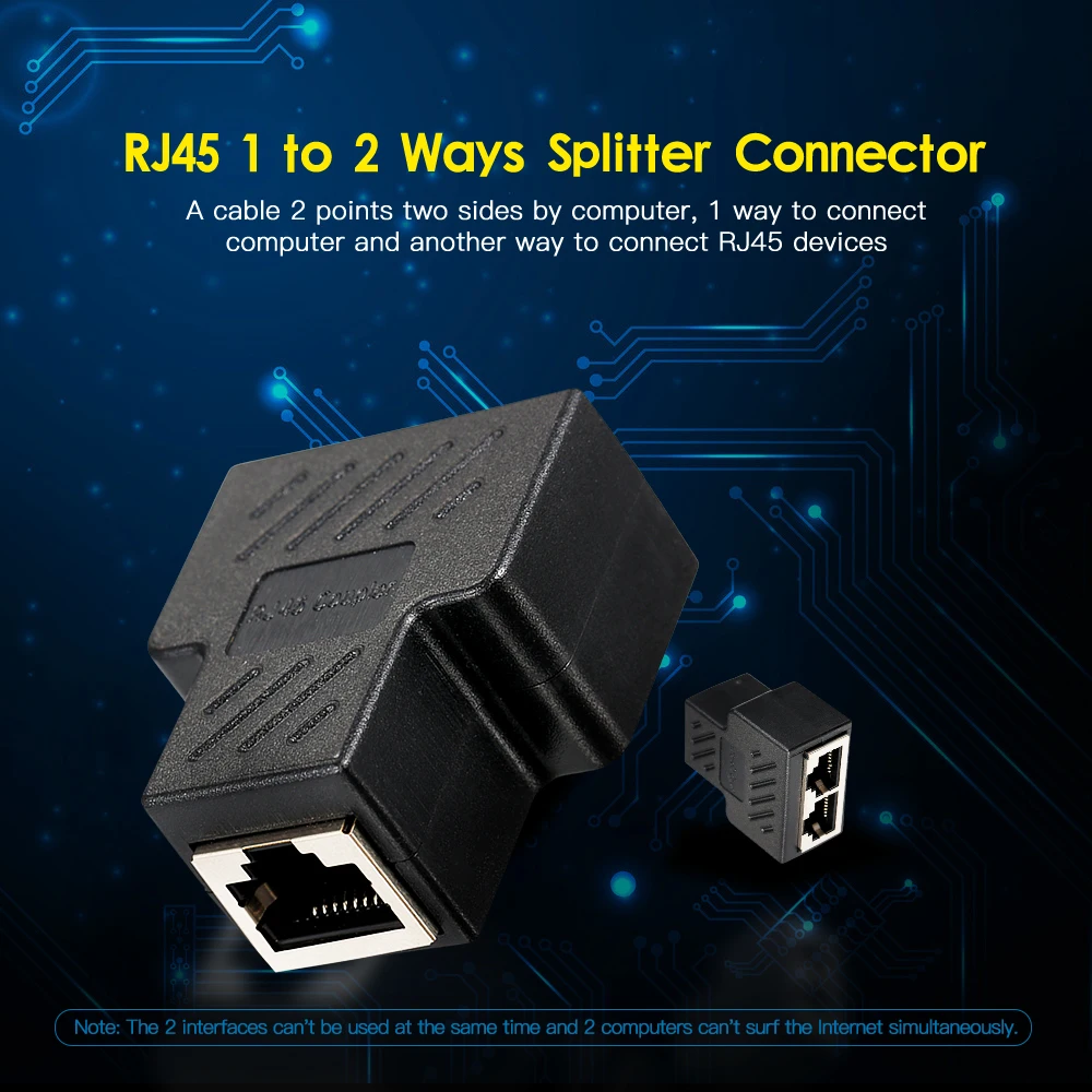 

RJ45 Splitter Adapter Connector 1 to 2 Female Ports LAN Ethernet Cables Socket Splitter Hub Laptop Router Contact Modular Plug