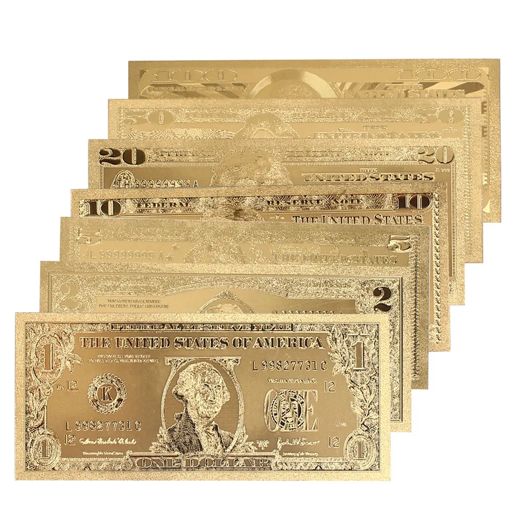

Antique Plated Gold 1 2 5 10 20 50 100Dollar Commemorative Notes 7PCS/Set 24K Gold Plated Dollars Coin Souvenir Fake Money