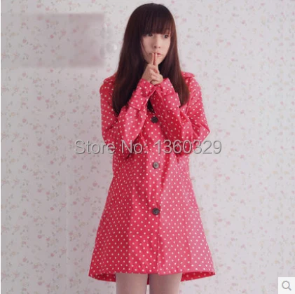 Fashion burberry_Womens Long Raincoats Red White Dots Poncho Waterproof Trench Woman Rain Coats Girls Clothes Motorcycle