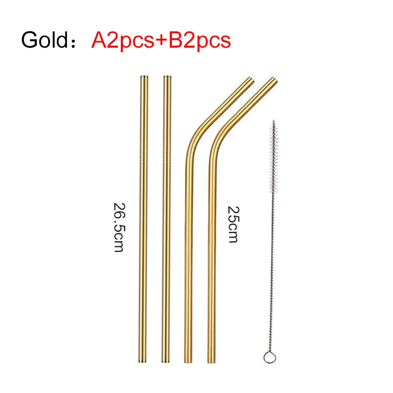 EIMAI 2/4 шт красочные Многоразовые соломинкой 26 см Высокое качество 304 Нержавеющая сталь металлическая соломинка с чистящая щетка A02 - Цвет: Golden A2pcs-B2pcs-L