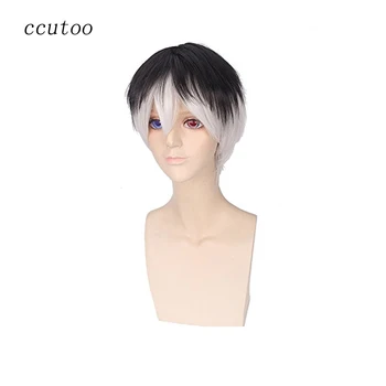 

ccutoo 12" Men's Black White Ombre Perrque Short Layered Synthetic Hair Cosplay Party Wigs Tokyo Ghouls Finsin Zuozum