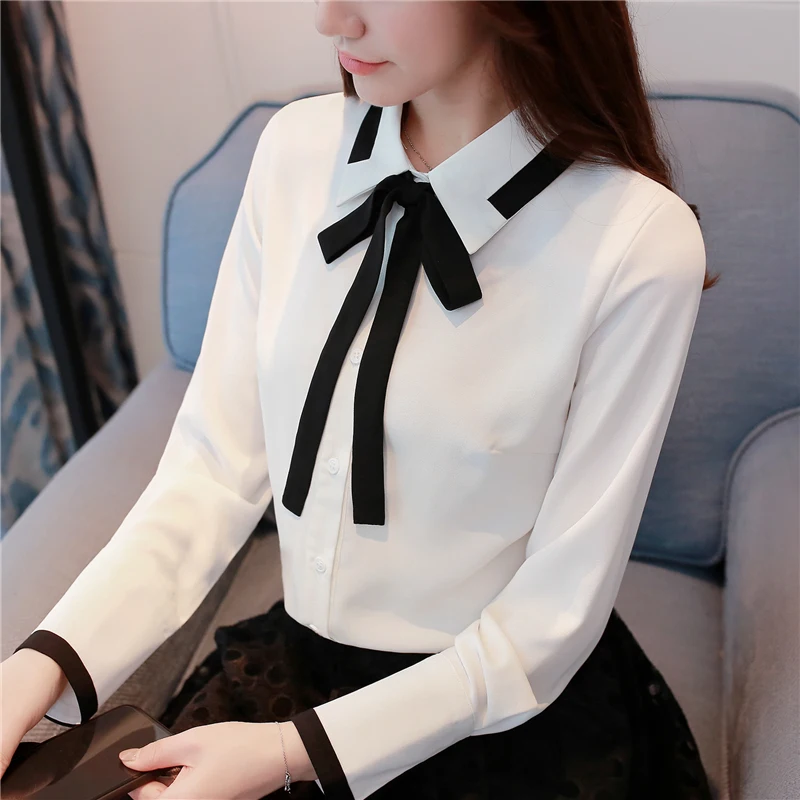 Новое поступление 2018 Весенняя рубашка женская кружевная шифоновая блузка женская блузка с длинными рукавами Офисная Женская мода Топы