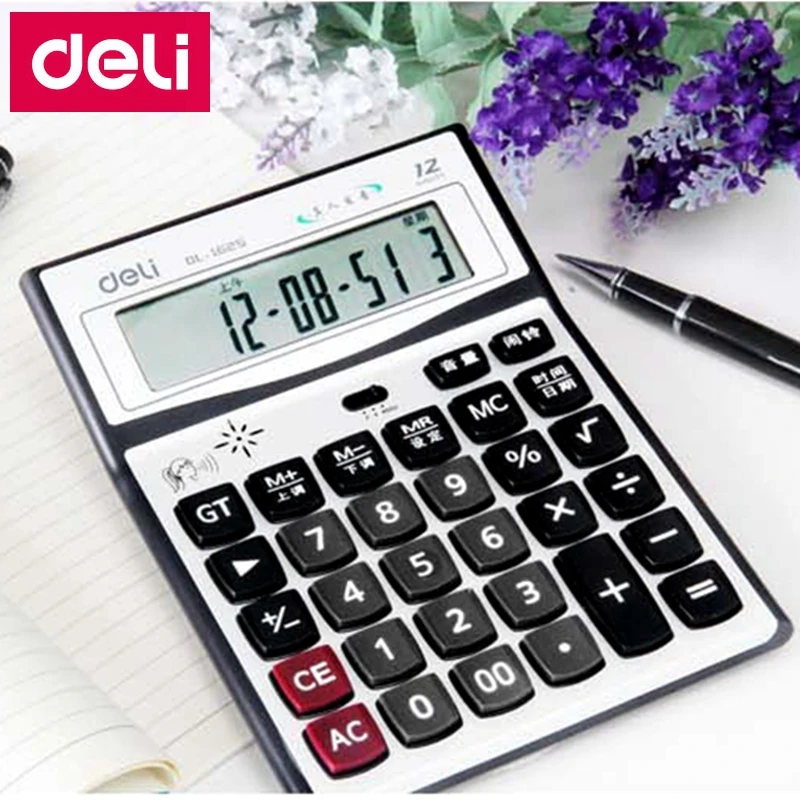 Deli 1625 12 цифр большой экран говорящий калькулятор реальное человеческое закрытие