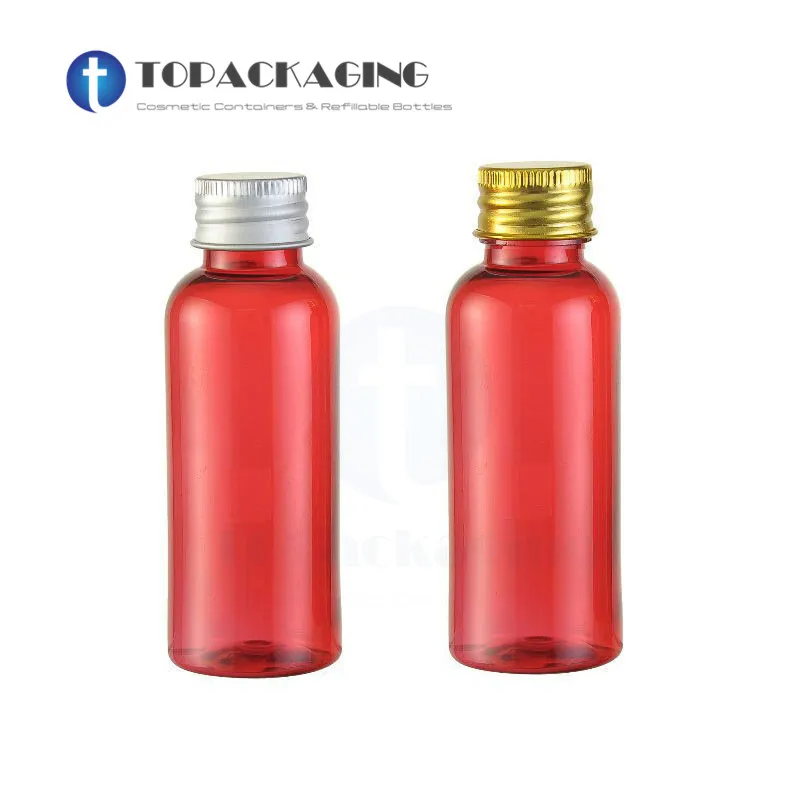 30PCS/LOT-50ML Screw Cap Bottle,Red Plastic Cosmetic Container,Sample Serum Sub-bottling,Empty Shampoo Bottle,Aluminum Cap 10pcs 500ml lotion pump bottle brown plastic refillable packing empty shower gel shampoo essential oil cosmetic container serum