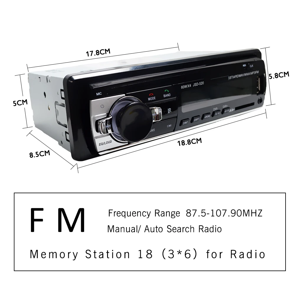 Viecar MP3 Player FM Car Radio Stereo Audio Music USB SD Digital Bluetooth with In Dash Slot AUX Input