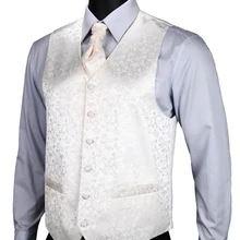 VE04 белый цветочный Топ Дизайн Свадебный Мужской шелковый жилет карманные Квадратные запонки набор галстуков для костюма смокинг