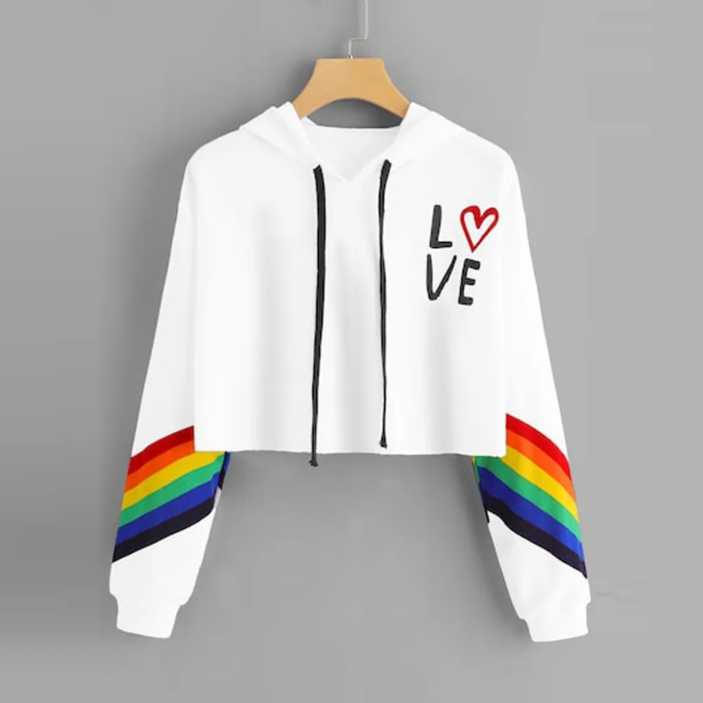 

Fashion Female Long Sleeve Hoodie Pullover Sweatshirt Rainbow Letter Print Women's Sweatshirt Tops Ladies clothes felpe donna