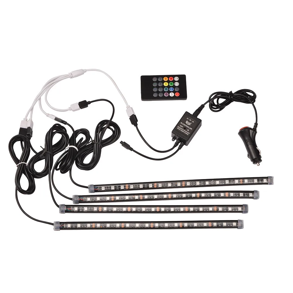 

4 Pcs/Set Color Changable Car Decoration Lights Car Interior LED Light DC 12V Music Rhythm Lamp Strips