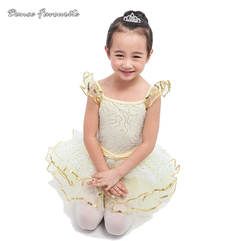 Серебряные блестки сетки более желтый лиф из спандекса балетная пачка детский танцевальный костюм балерина костюм для танцев для девушки