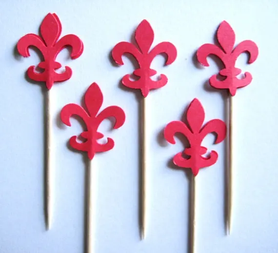 Red Fleur de Lis Food Picks Party cupcake toppers Food Picks toothpicks