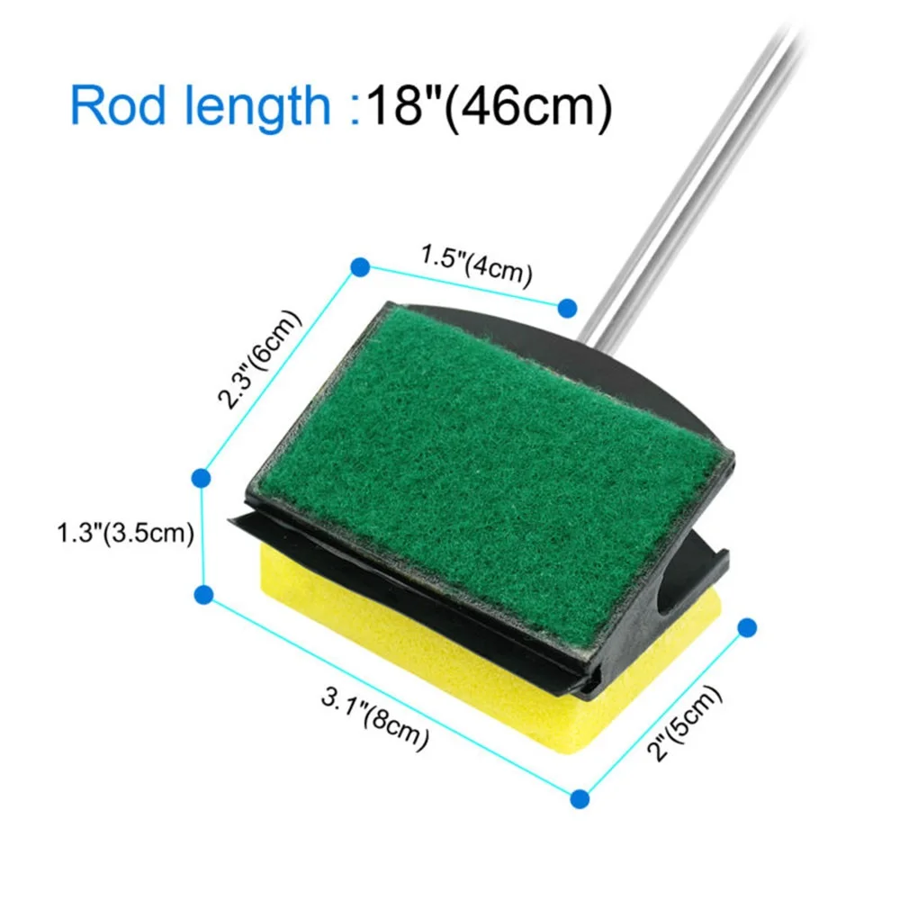 1 шт., инструмент для очистки аквариума, двойная губка для лица, щетка для очистки, длинная стальная ручка, аквариумная щетка для мытья стекол