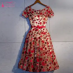 TANYA BRIDAL 2019 Новый Тюль o-образным вырезом Короткое платье на выпускной простая вышивка чай Длина Мода выпускник платье SS075