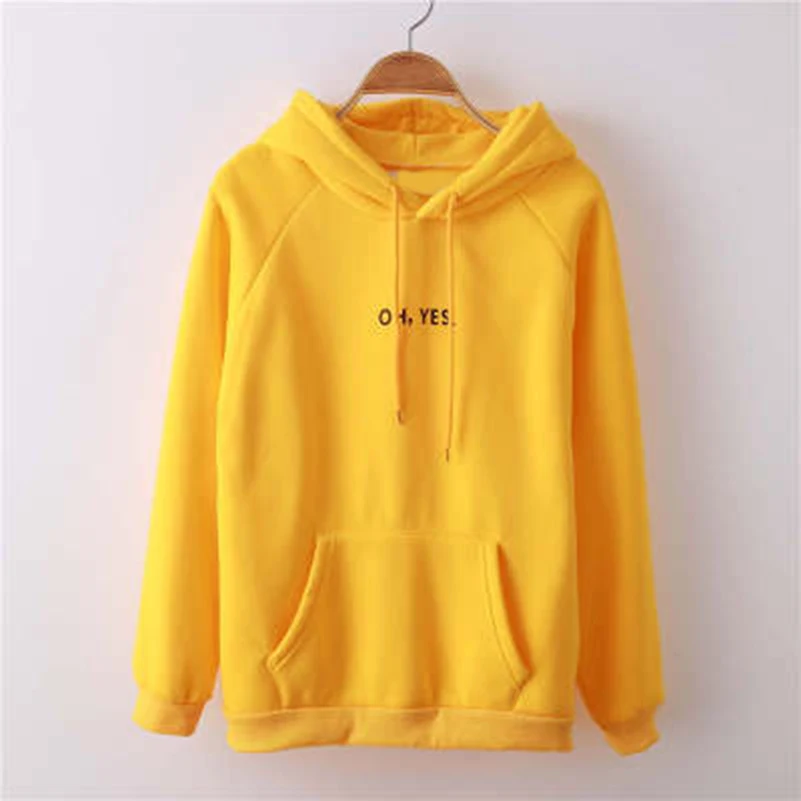 

2018 New Fashion Corduroy Long Sleeves Letter Harajuku Print Girl Yellow O-neck Woman Hoodies Sweatshirts Coat Pullovers Tops