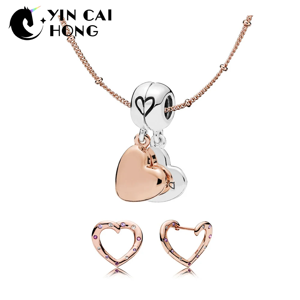 

YCH 100% 925 Sterling Silver RAU0604 ROSE MOTHER & DAUGHTER NECKLACE AND EARRING SET Mother's Day Gifts Charming Jewelry