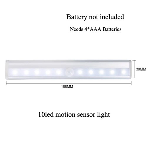 Беспроводной PIR датчик движения лампа Интеллектуальный светодиодный светильник с батареей под шкаф s для шкафа шкаф кухонный ночной Светильник - Цвет: 10LED motion sensor