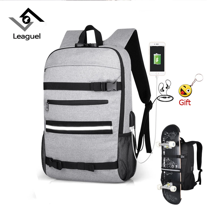 

Leaguel Men backpack Charging Large Capacity laptop backpacks teenager Skateboard back bag School bag Unisex Travel Bags
