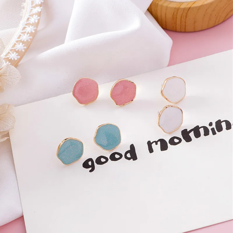

New Irregular Geometric Colorful Stud Earrings Temperament Sweet Korean Small Boucle D'oreille Women Jewelry Gift EC1531