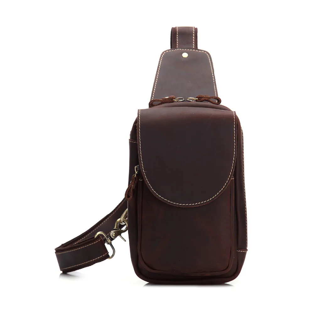 

YISHEN Fashion Korean Style Men Chest Bags Crazy Horse Genuine Leather Shoulder Bags Vintage Chest Pack Men Crossbody Bags MSXB7