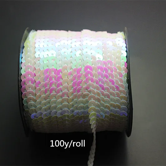 100y/roll White Ab 6mm Sequin Trim Sewing Paillette Strings Round