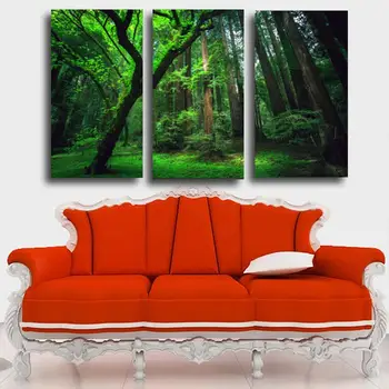

3 Panels Green Forest Canvas Print Painting HD Artwork Modern Home Wall Decor Art Picture Hanging On Wall