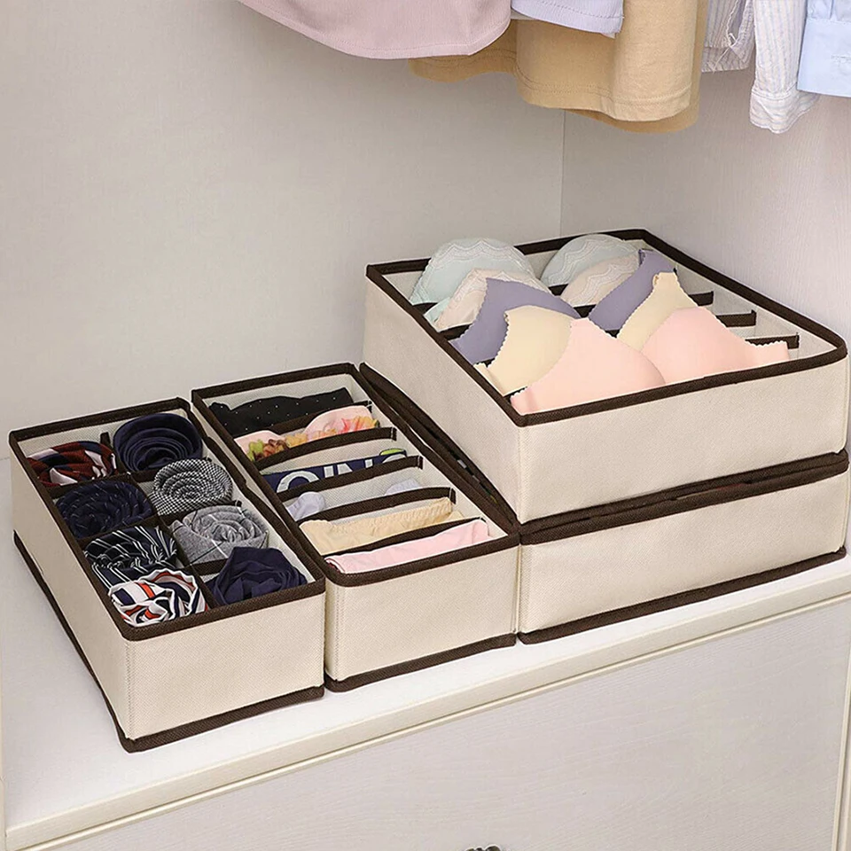 4pcs Multi-size Bra Underwear Organizer Foldable Home Storage Box Non-woven Wardrobe Drawer Closet Organizer For Scarfs Socks 15