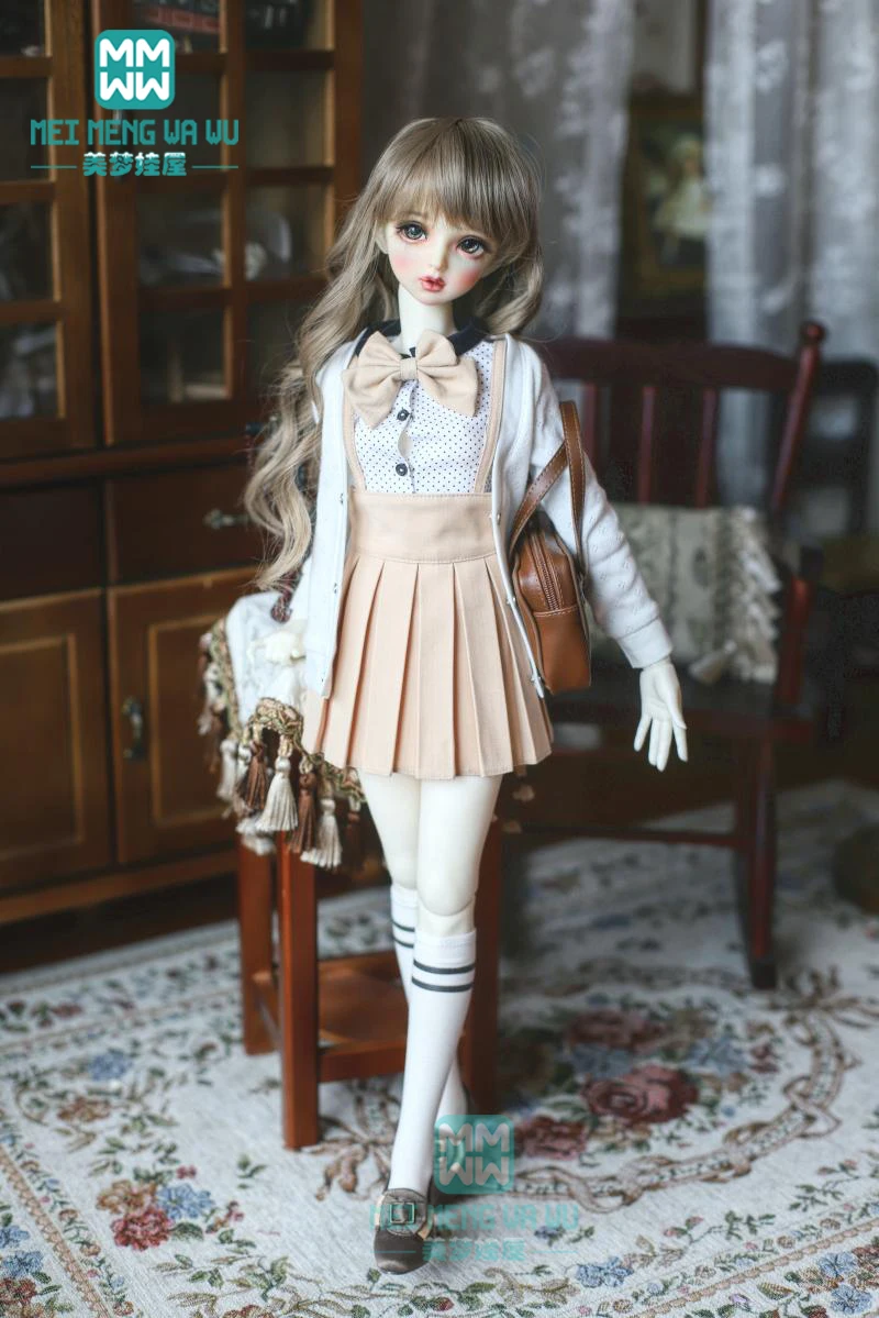 BJD кукольная одежда для 57-60 см 1/3 BJD аксессуары Модная рубашка из пяти частей, плиссированная юбка, кардиган, носки, бант