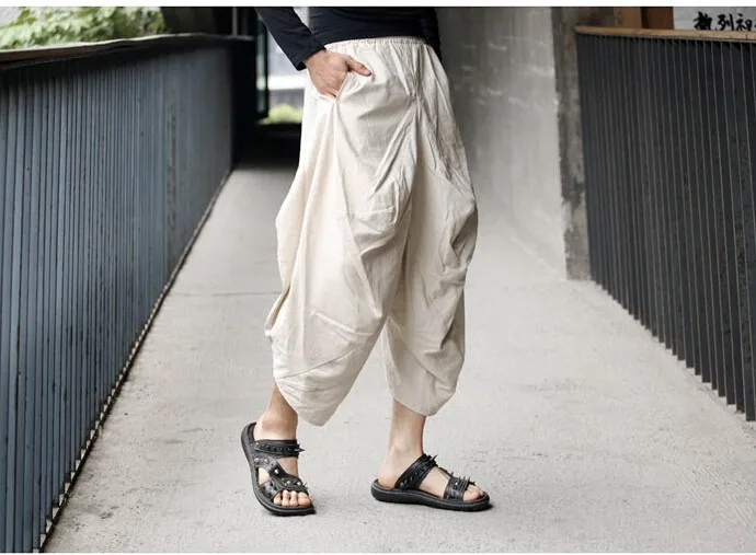 Летние высококачественные хлопковые свободные Молодежные мужские брюки с объемным кроем из конопли, мужские популярные брюки, 1 мешковатые брюки-карго