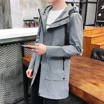 

Men Trench Coat Men's Fashion Spring Autumn Casual Hooded Jacket Men Simple Windbreaker Outerwear Male coat Jaqueta