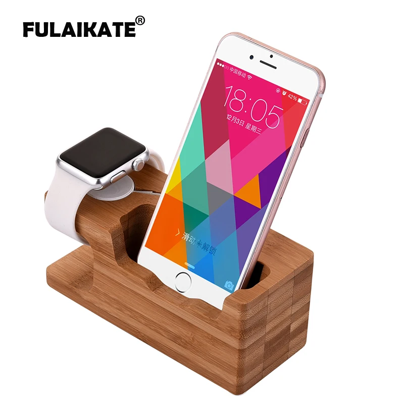 

FULAIKATE For Apple Watch Bamboo Wood Charging Stand For iPhone6s 7 Plus Charger Dock Station Holder for All iPhone Docking