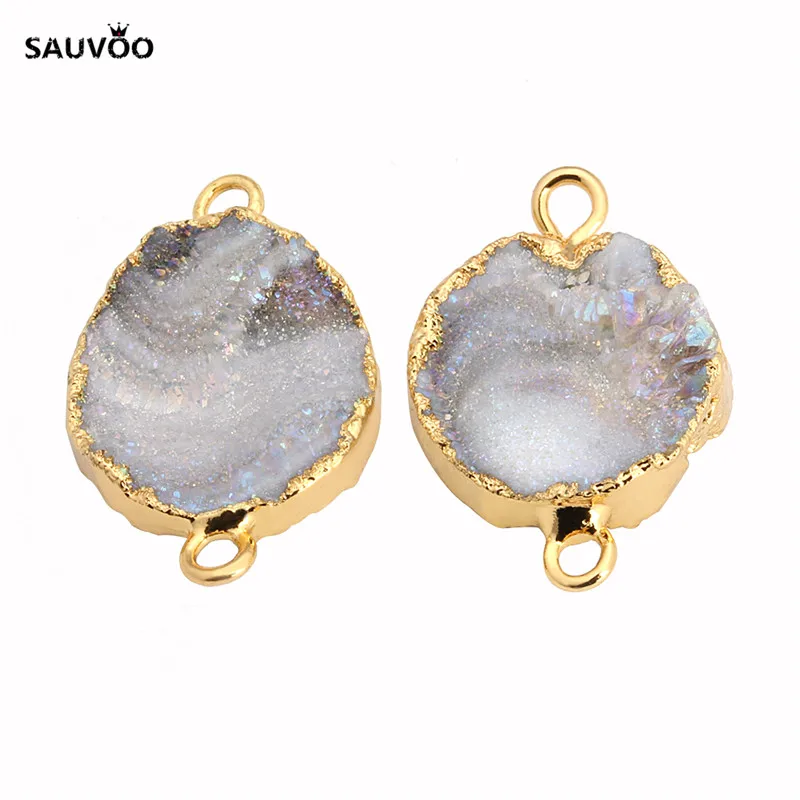 Оптовая продажа подвеска с двойным отверстием для ожерелья 12 15 мм|druzy charms|natural stone