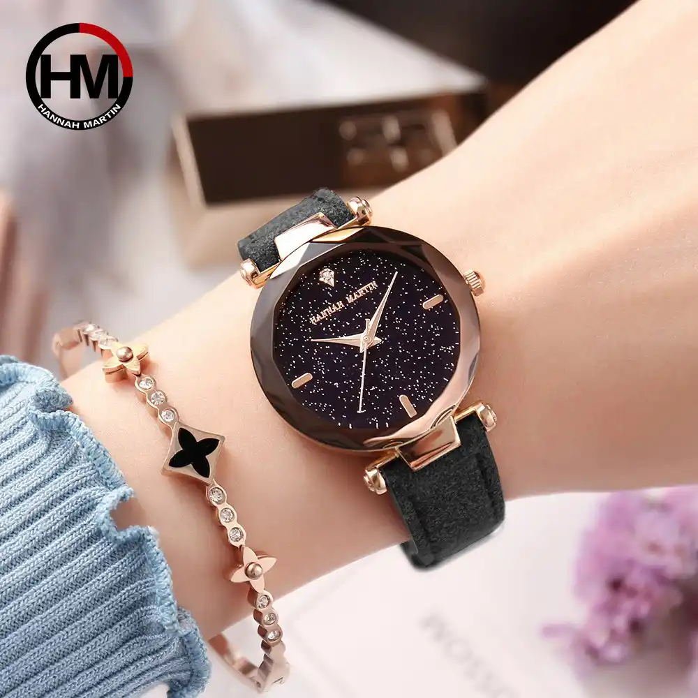 étincelles Ciel étoilé Femmes Montre Hannah Martin Japon Quartz Mouvement Gemme Coupe Strass Fantisy étoile Dail Amant Cadeau Reloj Mujer