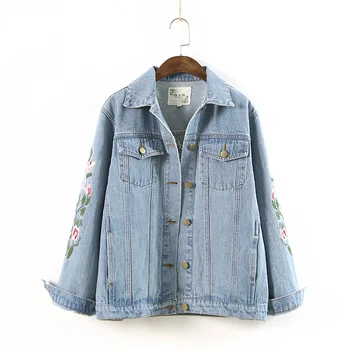 

Autumn Women Embroidered Denim Jacket Washed Floral Embroidery Jeans Jackets and Coats Women Casual Outwear Coat Capa Mujer 2019