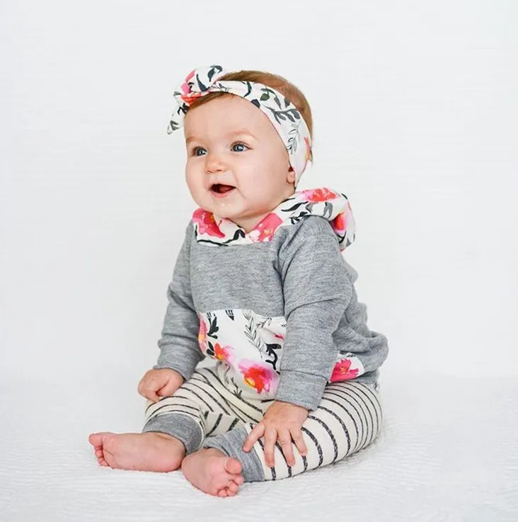 

3Pcs Newborn Infant Baby Girls Autumn Clothes Sets Floral Hooded Tops Long Sleeve Pants Cotton Cute Outfits Baby Girl Clothing