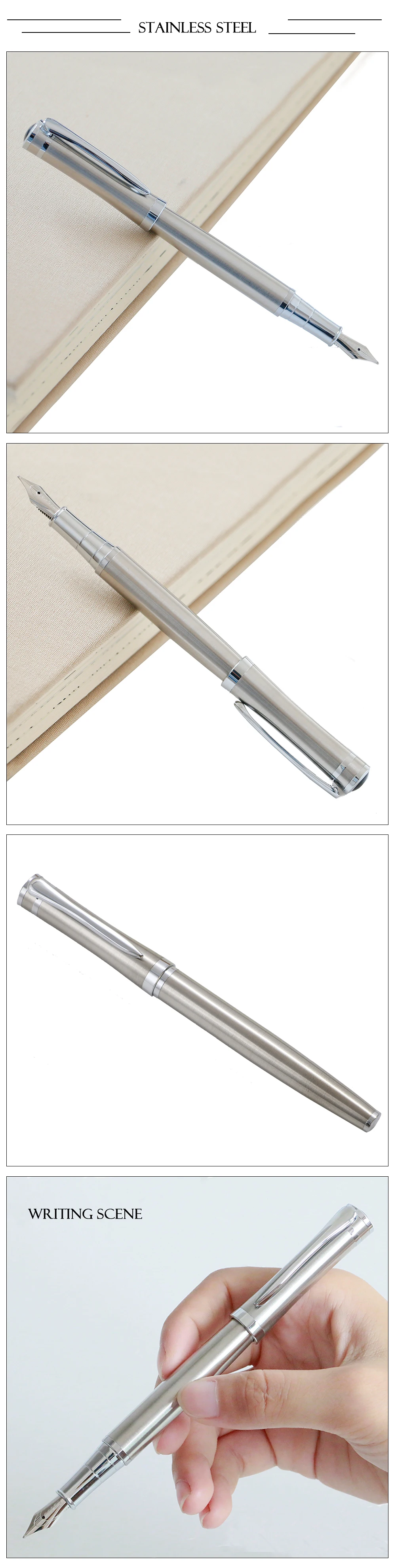 Baoer 3035, металлическая перьевая ручка, роскошная, 0,5 мм, мб перо, серебро, зажим, чернила, ручки для письма, канцелярские принадлежности, офисные принадлежности, Caneta Tinteiro