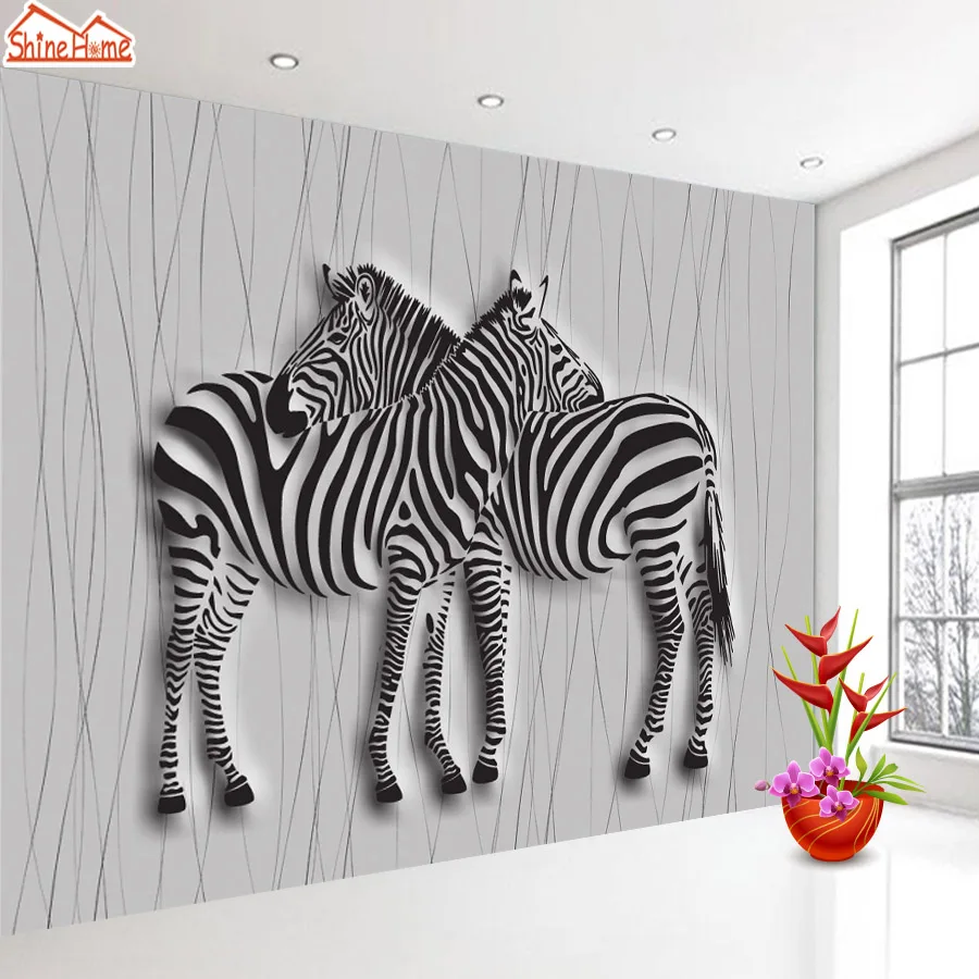 ShineHome Hitam Dan Putih Zebra Strip Hewan Wallpaper 3d