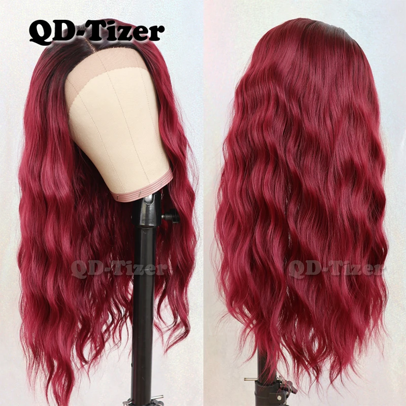 

QD-Tizer Ombre Color Loose Wave Hair Lace Wigs Middle Part Glueless Heat Resistant Synthetic Lace Front Wigs for Black Women