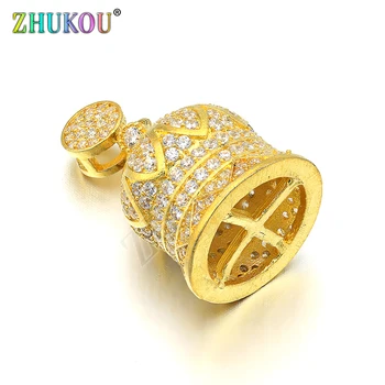 

16*26mm Brass Micro Pave Cubic Zirconia Gold Plated Tassel Cap Charms Pendant, Hole: 4mm, Model:VM3
