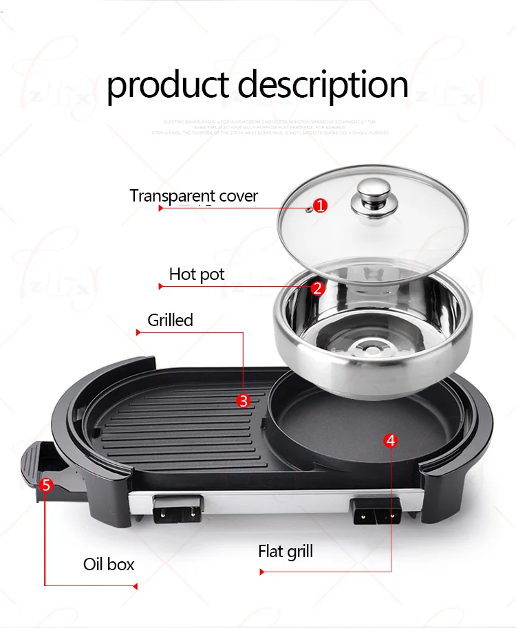 Многофункциональный Электрический бездымный для барбекю в помещении противень для барбекю + жаровне Hot Pot бездымное барбекю машина 220-240 v 2000