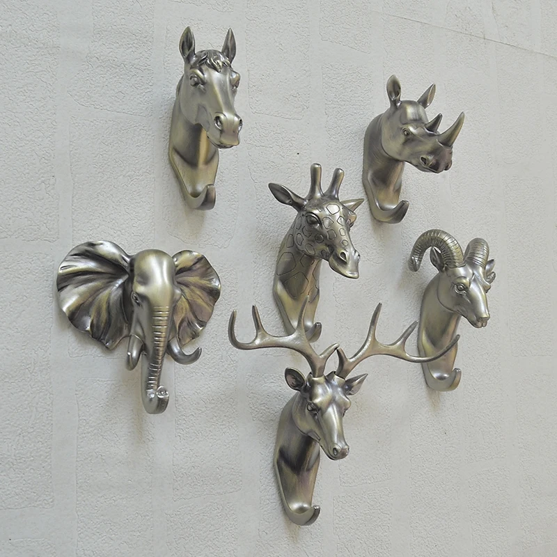 

Deer head hooks creative three dimensional animal heads European style living room doors back walls clothes walls keys deco