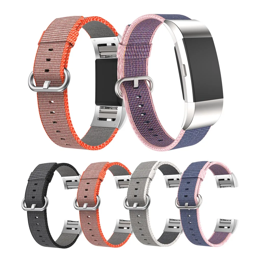

For Fitbit Charge 2 Strap Woven Nylon Band Metal Link Fashion Colorful Watchband For Fitbit Correa Bracelet Belt smart Wristband