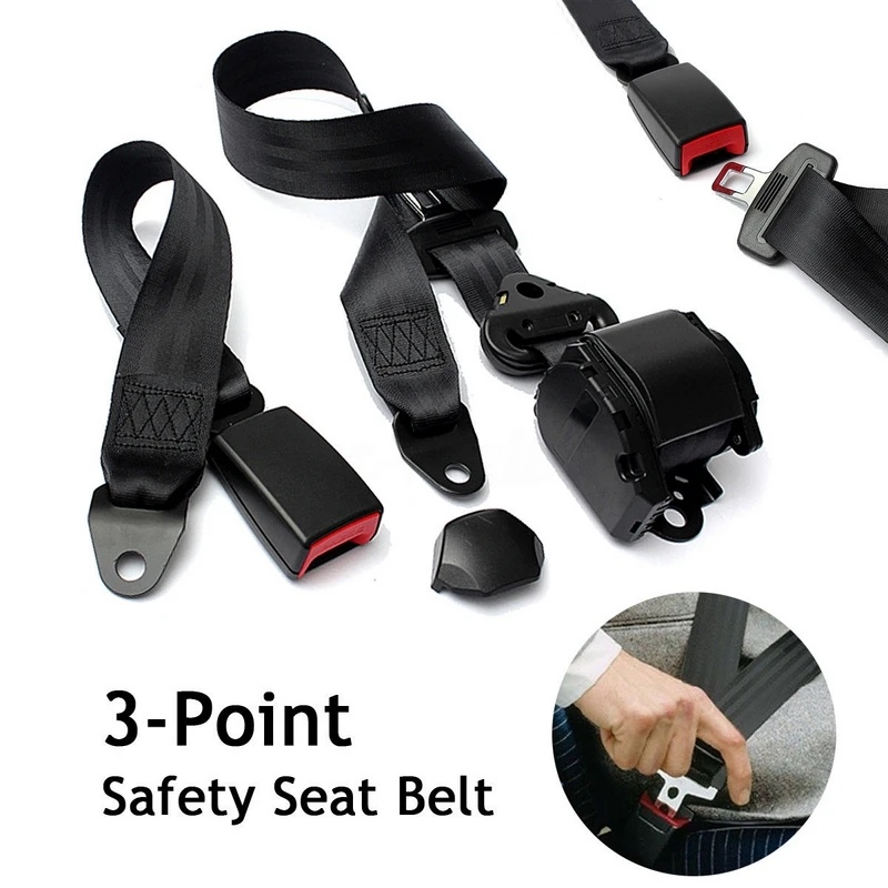 3 Point Auto Car Safety Seat Lap Belt Universal Retractable Set Kit for all car black color Fully adjustable nylon straps (4)